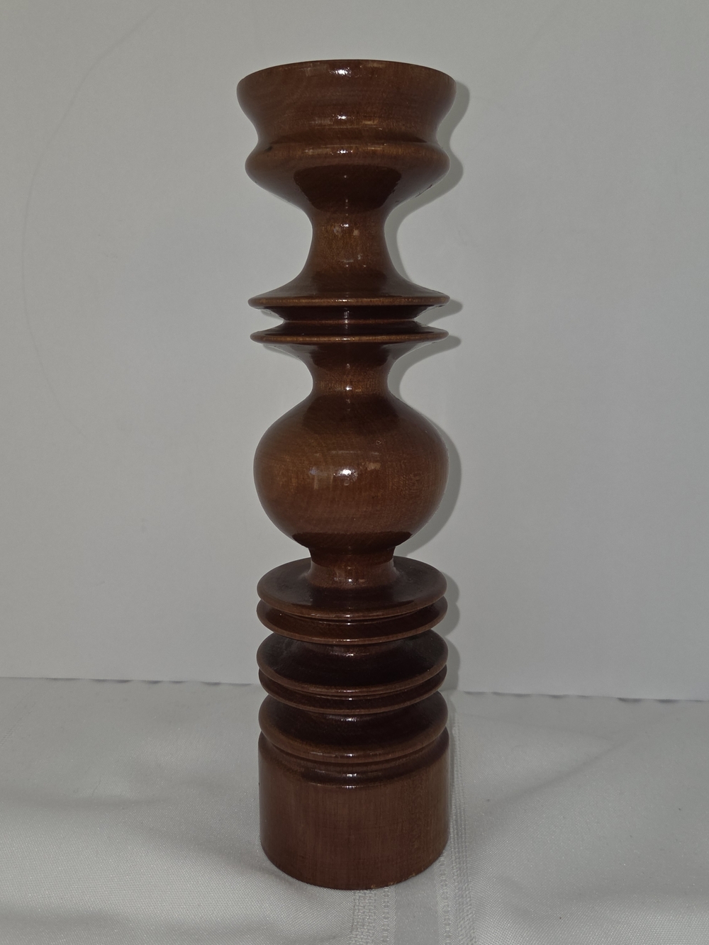 Hand-Turned Brown Wooden Candle Holder